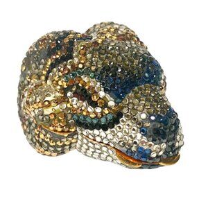 JUDITH LEIBER Ram Head Pill Box RARE Swarovski Crystal Ring Trinket Box READ
